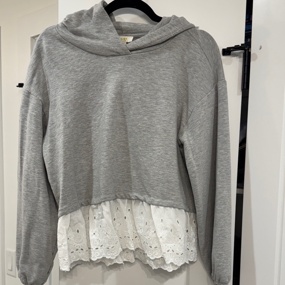 Anthropologie Maeve Hoodie with White Lace Trim